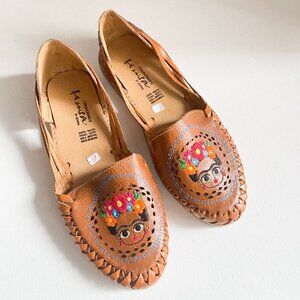 NEW Handmade Leather Mexican Woven Sandals w Frida Kahlo Embroidery 9